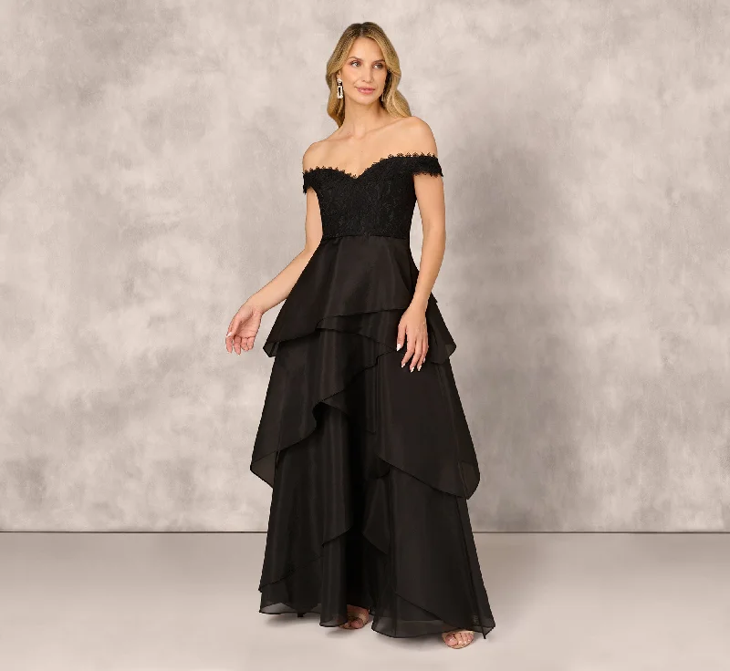 Strapless Organza Ball Gown With Off The Shoulder Neckline In Black