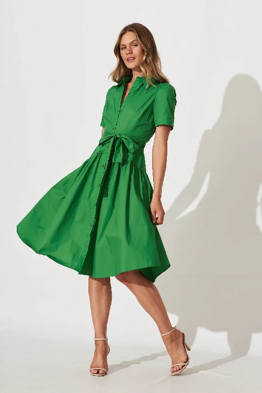 Annmarie Midi Shirt Dress In Green Cotton