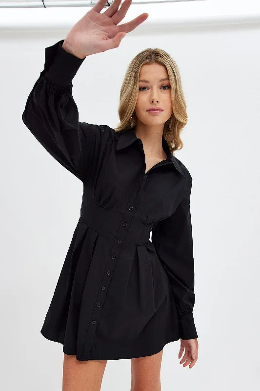 Black Shirts Dress Long Sleeve Poplin