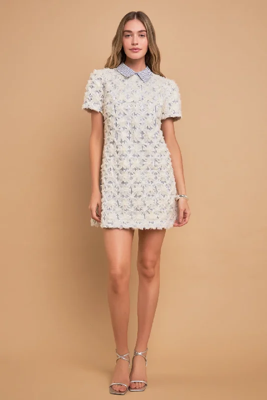 Premium Ribbon Embroidery Collared Dress