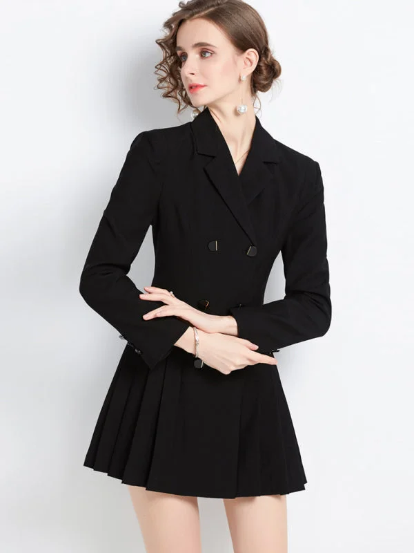 Women's long-sleeved suit collar double-breasted jacket dress