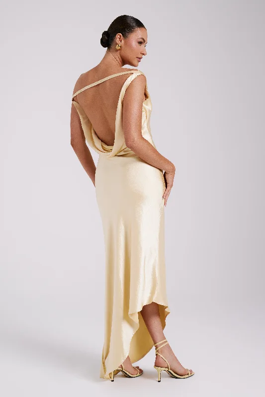 Yvette Slip Maxi Dress With Asymmetrical Hem - Butter