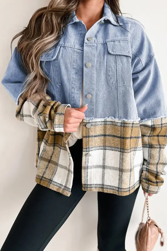 Plaid Fusion Oversized Denim Jacket