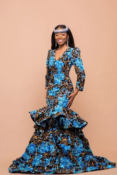 Tatiana Ankara Maxi Dress | Black and Blue African Print