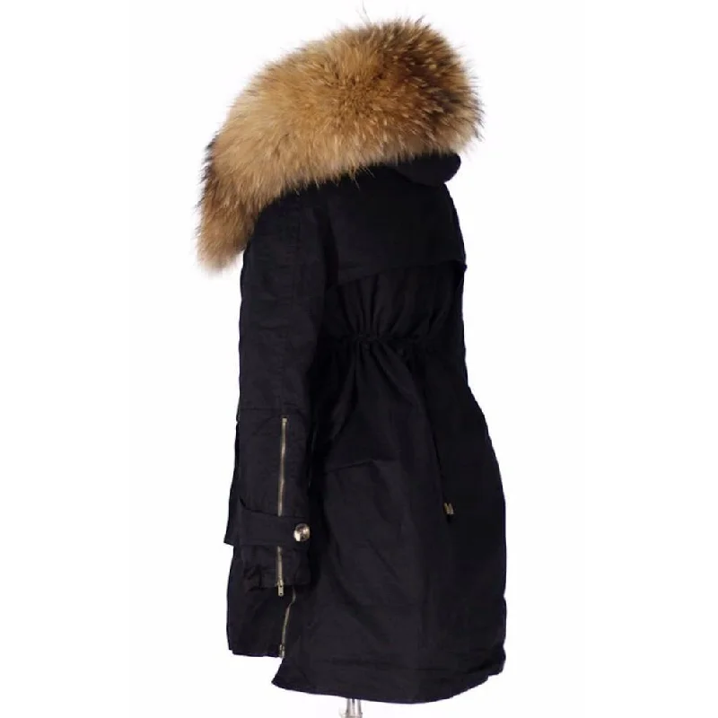 Removable Fur Hood Parka Black + Black Zips